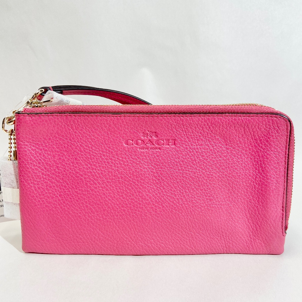 Coach Pebbled Leather Double Zip Wallet/Wristlet - Dahlia